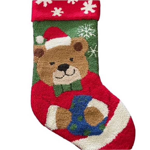Teddy Bear Holding Present Christmas Stocking 17.5" L x 8" W Red, Green, Brown - Picture 4 of 6